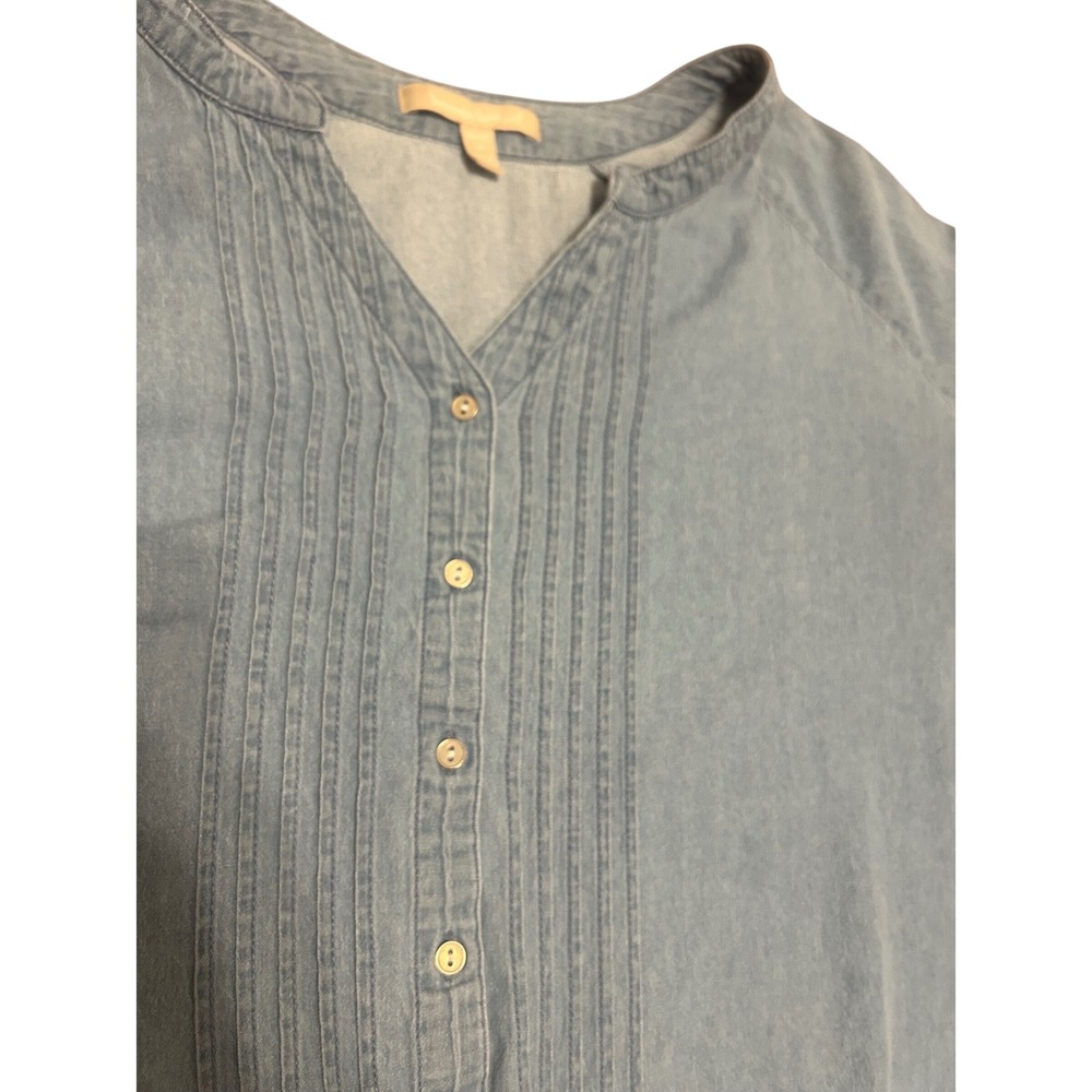 Woman Within 3X chambray denim  button shirt western cottage country pleats boho